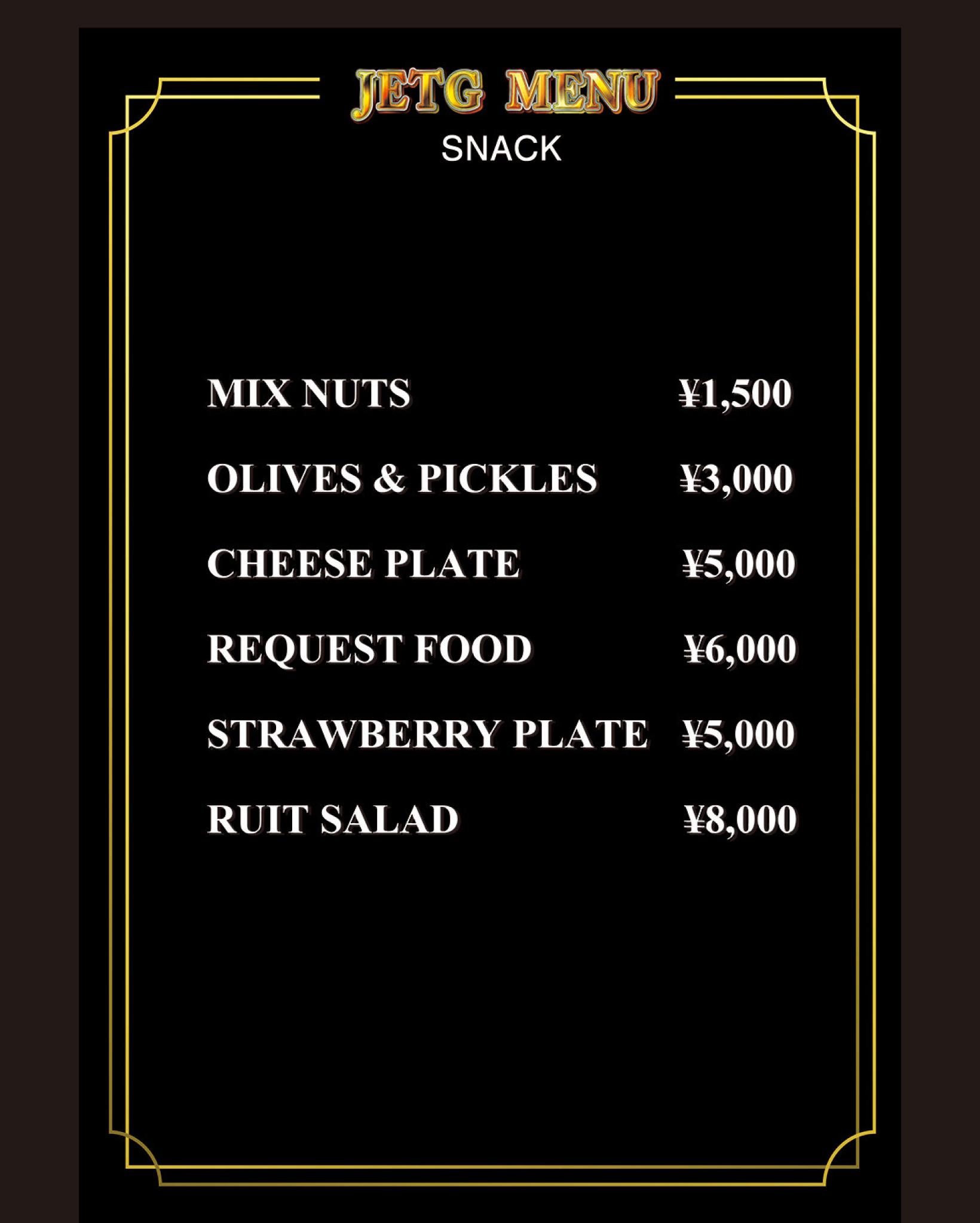 Snack menu